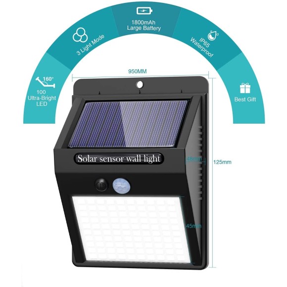 4 Pack Solar Motion Lights Outdoor, 3 Modes/100LED Solar Security Lights Wireless IP65 Waterproof Solar Motion Sensor Lights Solar Wall Lights Outdoor Lights for Front Door, Backyard, Garage, Deck