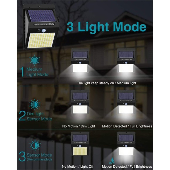 4 Pack Solar Motion Lights Outdoor, 3 Modes/100LED Solar Security Lights Wireless IP65 Waterproof Solar Motion Sensor Lights Solar Wall Lights Outdoor Lights for Front Door, Backyard, Garage, Deck