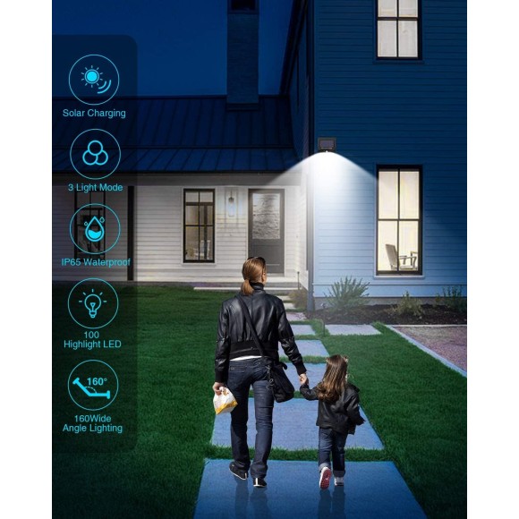 4 Pack Solar Motion Lights Outdoor, 3 Modes/100LED Solar Security Lights Wireless IP65 Waterproof Solar Motion Sensor Lights Solar Wall Lights Outdoor Lights for Front Door, Backyard, Garage, Deck