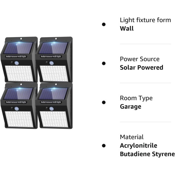 4 Pack Solar Motion Lights Outdoor, 3 Modes/100LED Solar Security Lights Wireless IP65 Waterproof Solar Motion Sensor Lights Solar Wall Lights Outdoor Lights for Front Door, Backyard, Garage, Deck