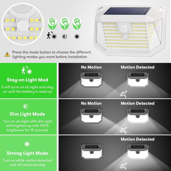 Solar Outdoor Lights - 4-Pack Super Bright 178 LEDs Motion Sensor Security Lights with 270° Wide Angle/3 Modes IP65 Waterproof Solar Powered Wall Lights for Patio Garden Garage Yard Front Door