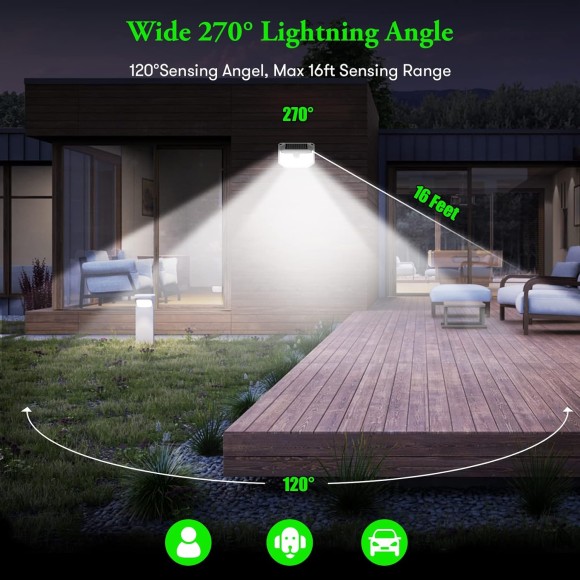 Solar Outdoor Lights - 4-Pack Super Bright 178 LEDs Motion Sensor Security Lights with 270° Wide Angle/3 Modes IP65 Waterproof Solar Powered Wall Lights for Patio Garden Garage Yard Front Door