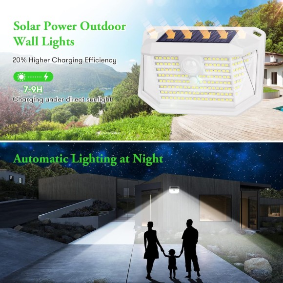 Solar Outdoor Lights - 4-Pack Super Bright 178 LEDs Motion Sensor Security Lights with 270° Wide Angle/3 Modes IP65 Waterproof Solar Powered Wall Lights for Patio Garden Garage Yard Front Door
