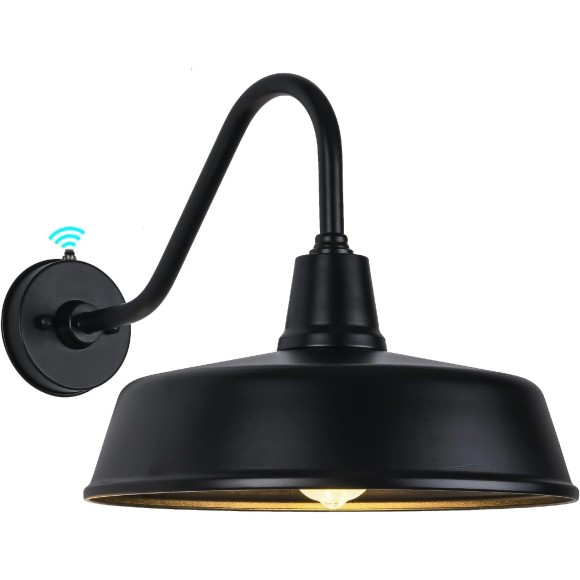 Gooseneck Barn-Lights Outdoor Fixture - 15 inch Farm Style Black Large Lighting Farmhouse Exterior Sconce Wall Light for House, Sensor Front Door Porch Garage (15 inch)