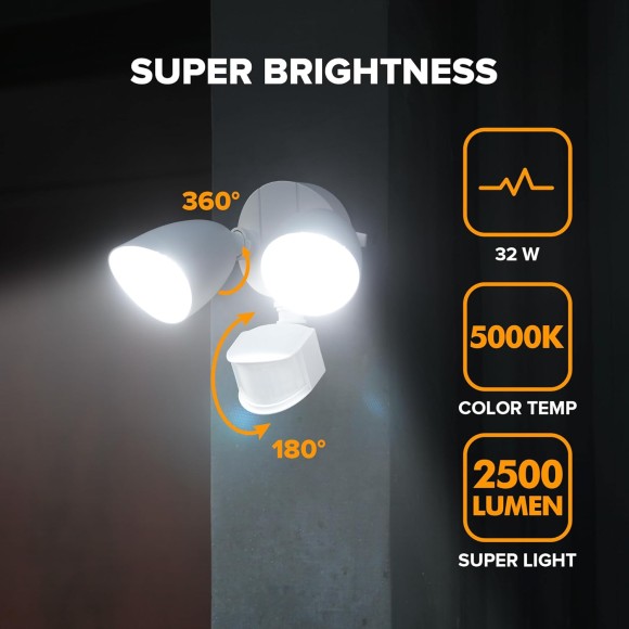 2 Pack 32W 2500 Lumen LED Security Lights Motion Sensor Light Outdoor, 5000K Daylight, IP54 Waterproof, Dusk to Dawn, Motion Detector Flood Light for Garage, Yard, Porch-White