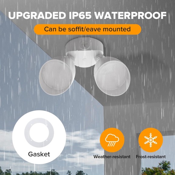 2-Packs 2500 Lumen 32 Watt 28 LED Dual-Head Floodlight Outdoor, Full Metal Design, Waterproof Exterior Security Wall Light for Patio, Garden, Yard-White