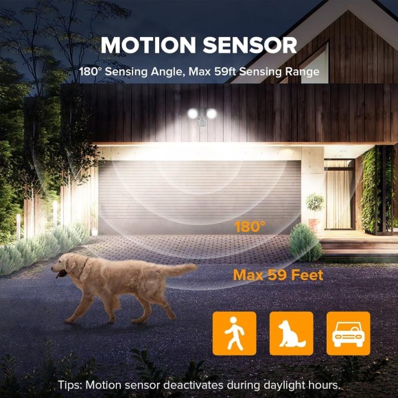 2 Pack 32W 2500 Lumen LED Security Lights Motion Sensor Light Outdoor, 5000K Daylight, IP54 Waterproof, Dusk to Dawn, Motion Detector Flood Light for Garage, Yard, Porch-Black