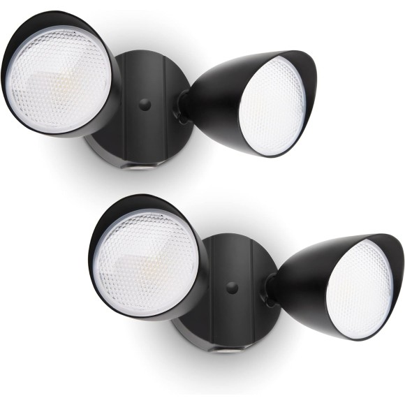 2-Packs 2500 Lumen 32 Watt 28 LED Dual-Head Floodlight Outdoor, Full Metal Design, Waterproof Exterior Security Wall Light 5000K for Patio, Garden, Yard-Black