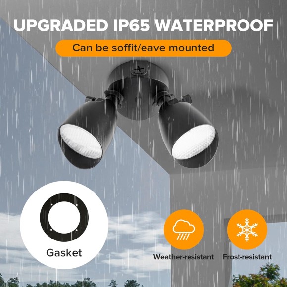 2-Packs 2500 Lumen 32 Watt 28 LED Dual-Head Floodlight Outdoor, Full Metal Design, Waterproof Exterior Security Wall Light 5000K for Patio, Garden, Yard-Black