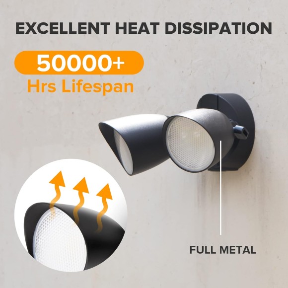 2-Packs 2500 Lumen 32 Watt 28 LED Dual-Head Floodlight Outdoor, Full Metal Design, Waterproof Exterior Security Wall Light 5000K for Patio, Garden, Yard-Black