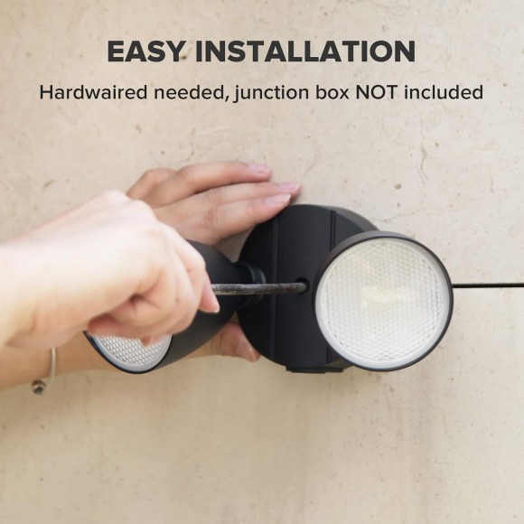 2-Packs 2500 Lumen 32 Watt 28 LED Dual-Head Floodlight Outdoor, Full Metal Design, Waterproof Exterior Security Wall Light 5000K for Patio, Garden, Yard-Black