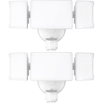 65W Motion Sensor Outdoor Light, 2 Pack LED Security Light 6000LM, 6500K Exterior Motion Flood Light with 3 Adjustable Heads, for Outside Garage, Yard, Patio, IP65 Waterproof, White