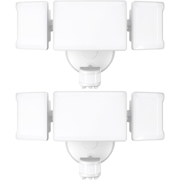 65W Motion Sensor Outdoor Light, 2 Pack LED Security Light 6000LM, 6500K Exterior Motion Flood Light with 3 Adjustable Heads, for Outside Garage, Yard, Patio, IP65 Waterproof, White