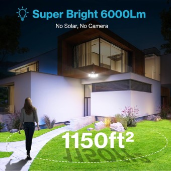 65W Motion Sensor Outdoor Light, 2 Pack LED Security Light 6000LM, 6500K Exterior Motion Flood Light with 3 Adjustable Heads, for Outside Garage, Yard, Patio, IP65 Waterproof, White