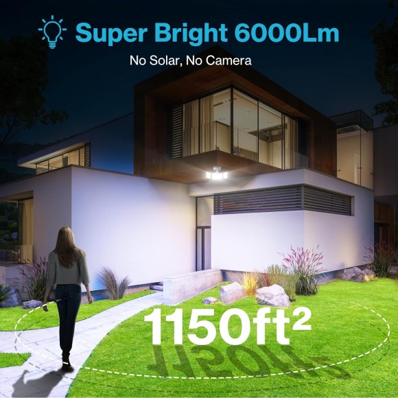 65W Motion Sensor Outdoor Light, 2 Pack LED Security Light 6000LM, 6500K Exterior Motion Flood Light with 3 Adjustable Heads, for Outside Garage, Yard, Patio, IP65 Waterproof, White