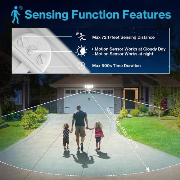 65W Motion Sensor Outdoor Light, 2 Pack LED Security Light 6000LM, 6500K Exterior Motion Flood Light with 3 Adjustable Heads, for Outside Garage, Yard, Patio, IP65 Waterproof, White