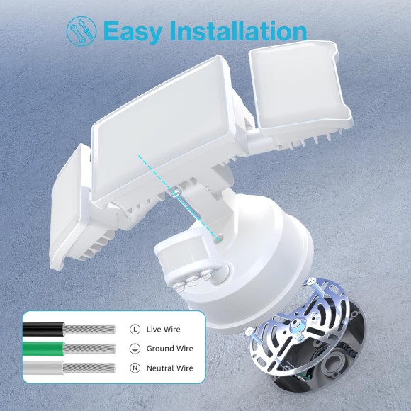 65W Motion Sensor Outdoor Light, 2 Pack LED Security Light 6000LM, 6500K Exterior Motion Flood Light with 3 Adjustable Heads, for Outside Garage, Yard, Patio, IP65 Waterproof, White