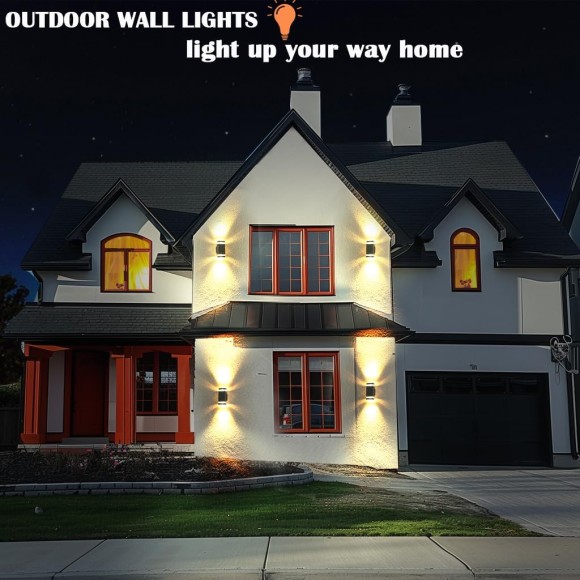 Dawn to Dusk Outdoor Light Fixture, Exterior Double Up Down Outdoor Wall Lights, Modern Outside Lights for House,2700K 5W Outdoor Garage Lights Wall Mount 3 Pack (Soft Warm White)