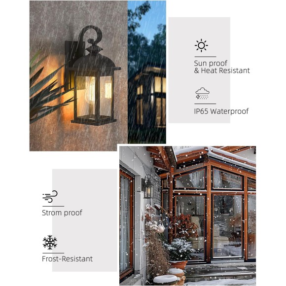 Outdoor Wall Sconce, 21 inch Large Exterior Wall Light Fixtures, Anti-Rust Waterproof Outdoor Wall Lantern Porch Lights for Entryway, Patio, Garage, Doorway, Matte Black, 4FD54B2 BK