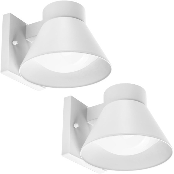 2 Pack LED Outdoor Wall Light Fixtures, White Front Porch Lights Wall Mount Lighting, Exterior Waterproof Wall Lantern Light Fixture Anti-Rust Farmhouse Barn Wall Sconce for Patio, Doorway, Garage