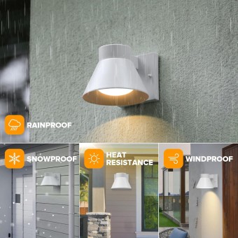 2 Pack LED Outdoor Wall Light Fixtures, White Front Porch Lights Wall Mount Lighting, Exterior Waterproof Wall Lantern Light Fixture Anti-Rust Farmhouse Barn Wall Sconce for Patio, Doorway, Garage