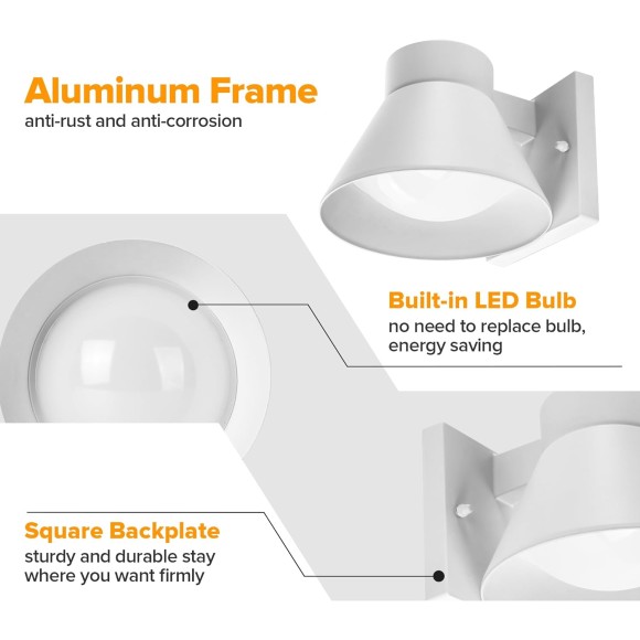 2 Pack LED Outdoor Wall Light Fixtures, White Front Porch Lights Wall Mount Lighting, Exterior Waterproof Wall Lantern Light Fixture Anti-Rust Farmhouse Barn Wall Sconce for Patio, Doorway, Garage