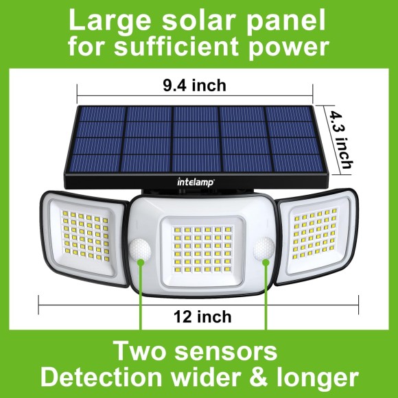 Solar Security Lights Motion Sensor 108 LED Lights Outdoor 6000mAh 1200LM Solar Powered Flood Lights Outside IP65 Waterproof, 270° Wide Illumination, 3 Lighting Modes with Remote Control