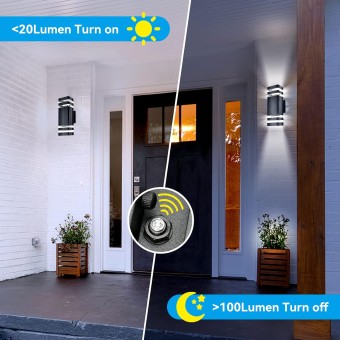 Outdoor Wall Light Dusk to Dawn, Exterior Sconce Light Fixture, Up and Down Porch Light with Aluminum Square and Tempered Glass Cover 3000k 5W 2Pack Black Certificate ETL