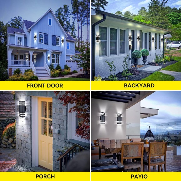 Outdoor Wall Light Dusk to Dawn, Exterior Sconce Light Fixture, Up and Down Porch Light with Aluminum Square and Tempered Glass Cover 3000k 5W 2Pack Black Certificate ETL