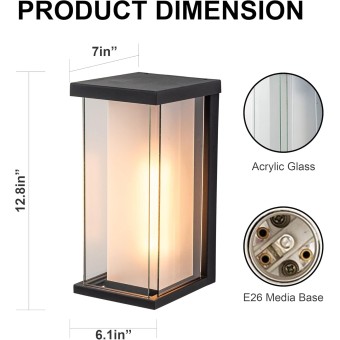 Porch Lights Outdoor Wall Sconce, Exterior Light Fixtures with Acrylic Glass, Mate Black Modern Patio Lights Fixture for House, Waterproof Wall Lantern for Garage, Entryway, Hallway, Garden