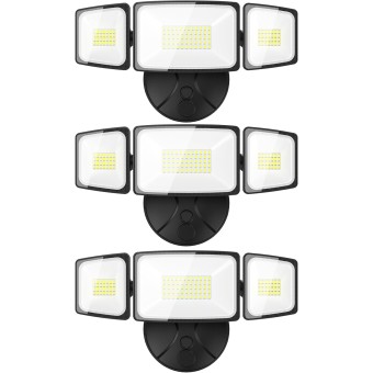 3 Packs 60W Flood Lights Outdoor, 6000LM Super Bright Security Lights,Switch Controlled, IP65 Waterproof, 6500K Exterior LED Flood Light with 3 Adjustable Heads for Garden Yard Home