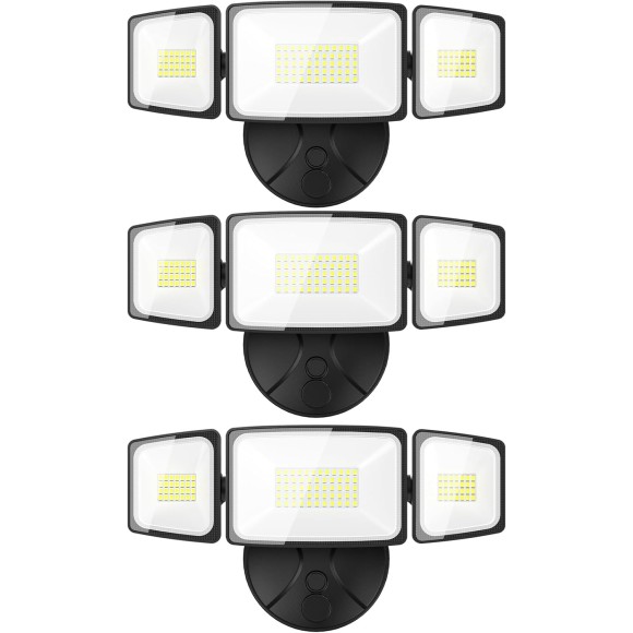 3 Packs 60W Flood Lights Outdoor, 6000LM Super Bright Security Lights,Switch Controlled, IP65 Waterproof, 6500K Exterior LED Flood Light with 3 Adjustable Heads for Garden Yard Home