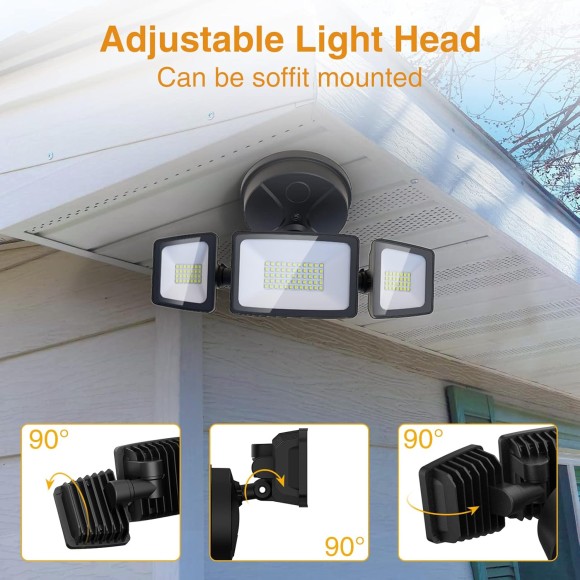 3 Packs 60W Flood Lights Outdoor, 6000LM Super Bright Security Lights,Switch Controlled, IP65 Waterproof, 6500K Exterior LED Flood Light with 3 Adjustable Heads for Garden Yard Home