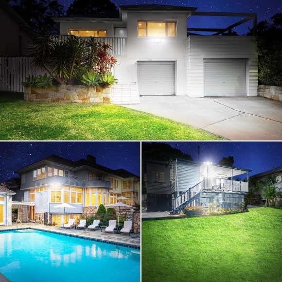 3 Packs 60W Flood Lights Outdoor, 6000LM Super Bright Security Lights,Switch Controlled, IP65 Waterproof, 6500K Exterior LED Flood Light with 3 Adjustable Heads for Garden Yard Home