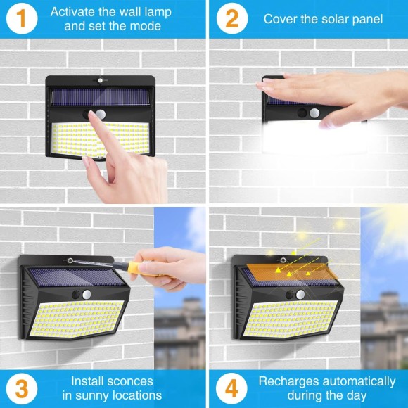 Solar Outdoor Lights, [138 LED/5 Packs] Solar Motion Sensor Security Lights with 3 Lighting Modes Solar Wall Lights Waterproof Solar Powered Lights for Garden Fence Yard Deck Garage