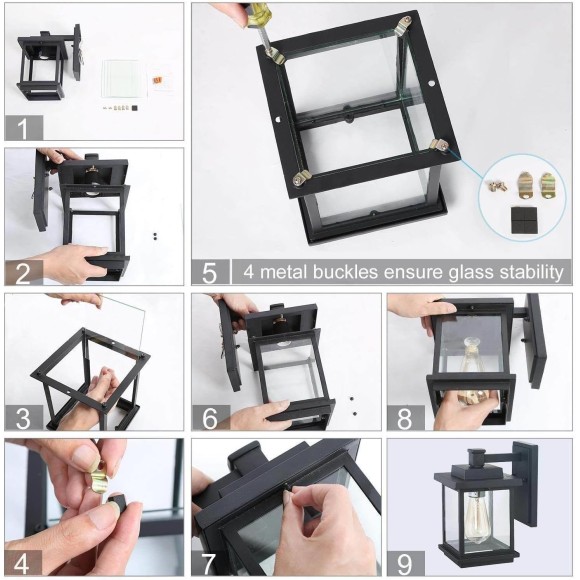 Black Outdoor Wall Lantern Lights Fixture, Farmhouse Exterior Waterproof Square Wall Mounted Sconce with Clear Glass, Anti-Rust Modern Porch Light Fixtures for Patio, Yard, Garage, Front Door