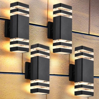 4 Pack Outdoor Wall Lights, Modern Exterior Lighting Fixtures Wall Mount, Body in Aluminum Outdoor Lights for House, Up and Down Lights Outdoor Sconces Wall Lighting for Porch Patio Garage