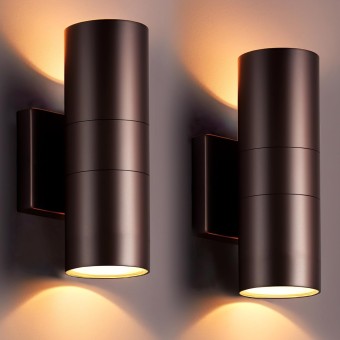 Modern Outdoor Wall Light with Sensor 2 Pack, LED Cylinder Up Down Wall Light Outdoor 2700K Warmlight Bronze Exterior Light Fixture, IP65 Waterproof Wall Sconce for Porch Garage
