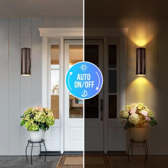 Modern Outdoor Wall Light with Sensor 2 Pack, LED Cylinder Up Down Wall Light Outdoor 2700K Warmlight Bronze Exterior Light Fixture, IP65 Waterproof Wall Sconce for Porch Garage