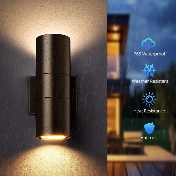 Modern Outdoor Wall Light with Sensor 2 Pack, LED Cylinder Up Down Wall Light Outdoor 2700K Warmlight Bronze Exterior Light Fixture, IP65 Waterproof Wall Sconce for Porch Garage