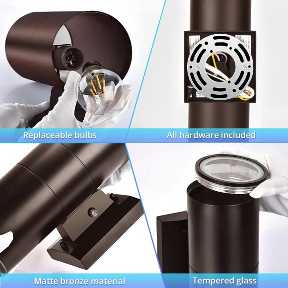 Modern Outdoor Wall Light with Sensor 2 Pack, LED Cylinder Up Down Wall Light Outdoor 2700K Warmlight Bronze Exterior Light Fixture, IP65 Waterproof Wall Sconce for Porch Garage