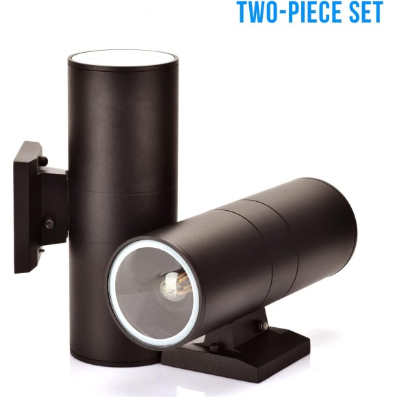 Modern Outdoor Wall Light with Sensor 2 Pack, LED Cylinder Up Down Wall Light Outdoor 2700K Warmlight Bronze Exterior Light Fixture, IP65 Waterproof Wall Sconce for Porch Garage