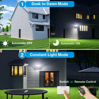 60W Plug in Flood Lights Outdoor Lighting, IP65 Waterproof LED Security Light with Remote Control, 6000LM, 6500K Flood Light for Yard Garage 2 Pack Black