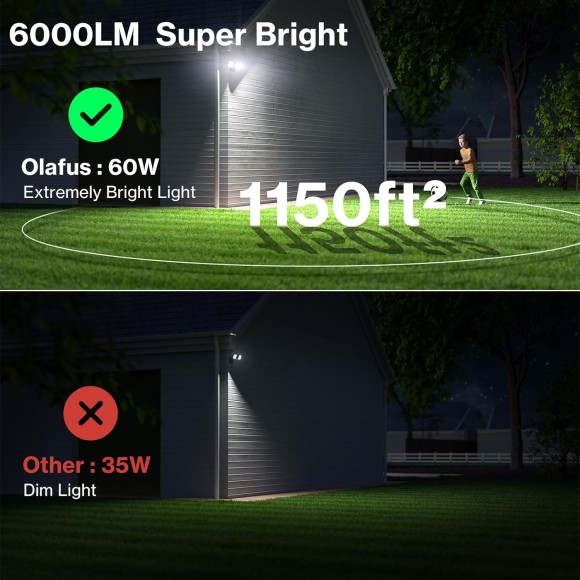 60W Plug in Flood Lights Outdoor Lighting, IP65 Waterproof LED Security Light with Remote Control, 6000LM, 6500K Flood Light for Yard Garage 2 Pack Black