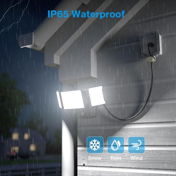 60W Plug in Flood Lights Outdoor Lighting, IP65 Waterproof LED Security Light with Remote Control, 6000LM, 6500K Flood Light for Yard Garage 2 Pack Black