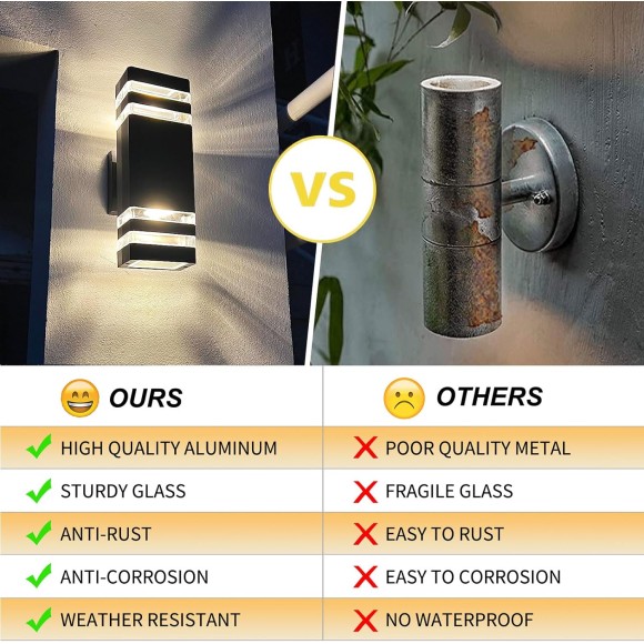 1 Pack 12In Square Up and Down Outdoor Wall Lights, Modern Black Exterior Light Fixture Aluminum Waterproof Porch Lights Outdoor Wall Mount Lamp for House Porch Garage, 3000K Warm White