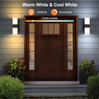 Outdoor Wall Lights, 1400LM Smart RGBCW Porch Lights Outdoor Exterior House LED Wall Lighting, WiFi APP Control, Compatible with Alexa, Adjustable Dual-Head IP65 Waterproof Wall Sconces (2PK)
