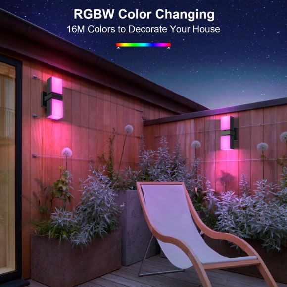 Outdoor Wall Lights, 1400LM Smart RGBCW Porch Lights Outdoor Exterior House LED Wall Lighting, WiFi APP Control, Compatible with Alexa, Adjustable Dual-Head IP65 Waterproof Wall Sconces (2PK)