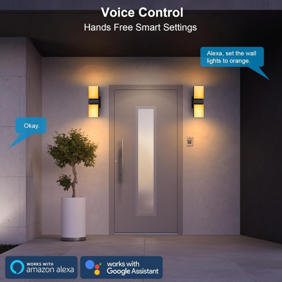 Outdoor Wall Lights, 1400LM Smart RGBCW Porch Lights Outdoor Exterior House LED Wall Lighting, WiFi APP Control, Compatible with Alexa, Adjustable Dual-Head IP65 Waterproof Wall Sconces (2PK)
