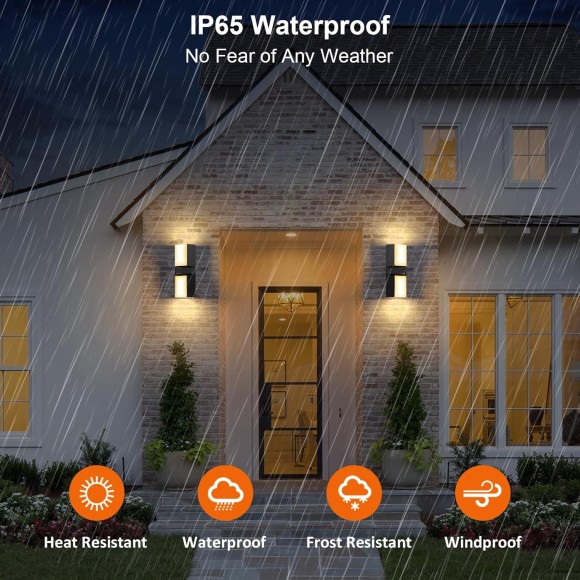 Outdoor Wall Lights, 1400LM Smart RGBCW Porch Lights Outdoor Exterior House LED Wall Lighting, WiFi APP Control, Compatible with Alexa, Adjustable Dual-Head IP65 Waterproof Wall Sconces (2PK)
